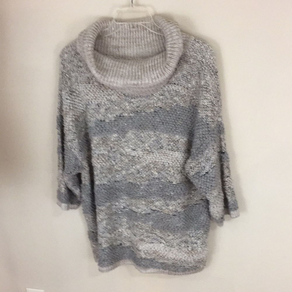 Lucky Brand Cowl Neck Tan Gray Earth Tone Textured Oversized Sweater Large